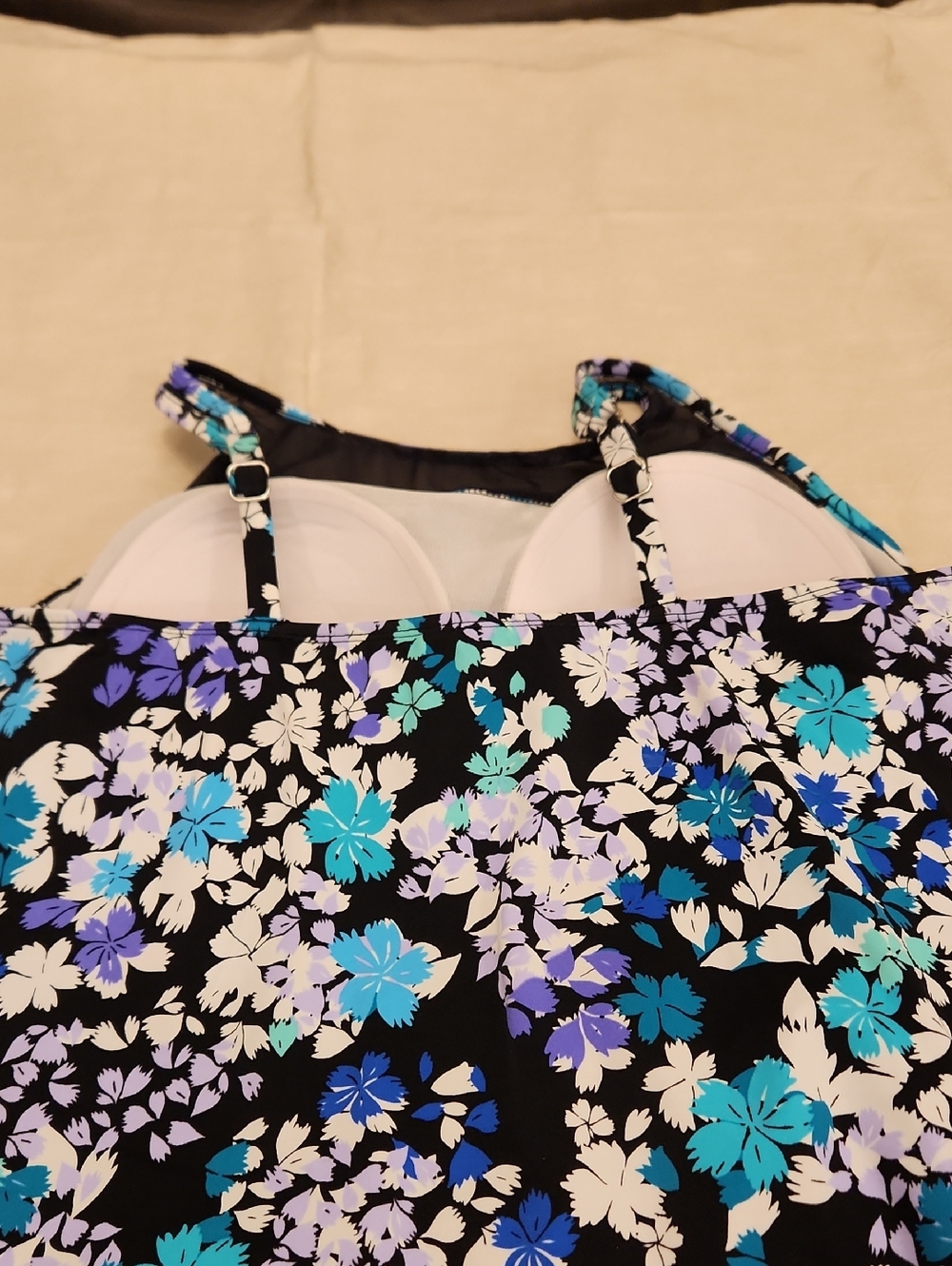 Swim Solutions Black Floral Swimwear with Blue & Lavender Accents - Picture 5 of 8